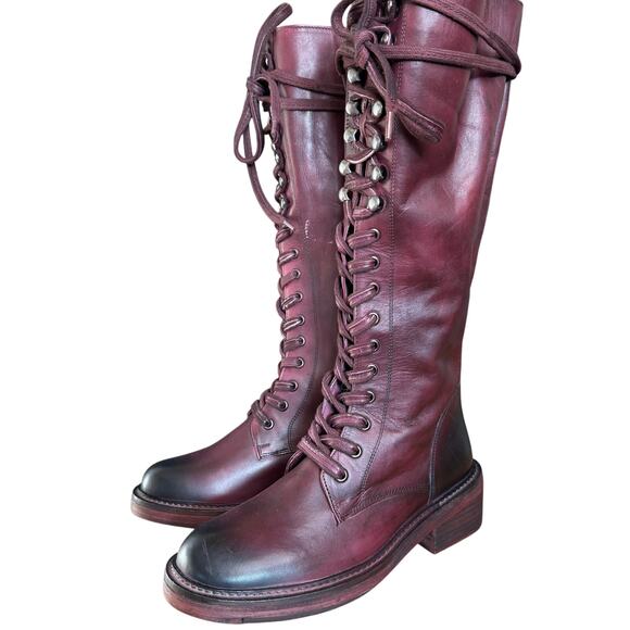 Vintage Foundry Shoes - Vintage Foundry Co Burgundy Sadelle Tall Leather Combat Boots Womens 7 Boho